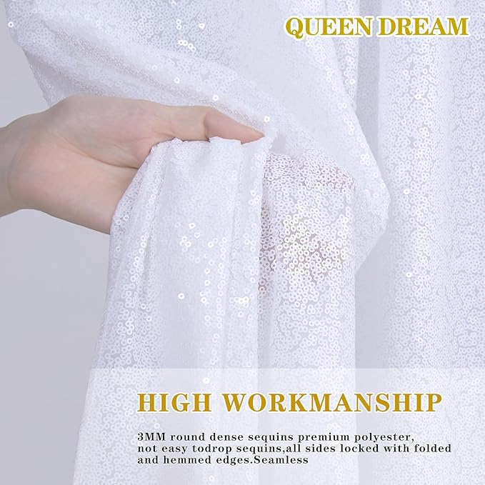 Sparkly Backdrop White Photo Backdground Curtain 3 Pack 2x8ft Sequin Fabric for Birthday Wedding Baby Shower Christmas Party Decorations