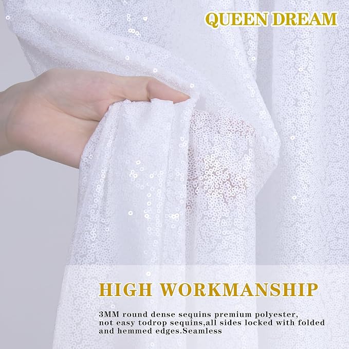 Sparkly Backdrop White Sequin Photo Backdground Curtain 3 Pack 2x8ft | Sequin - Image 4