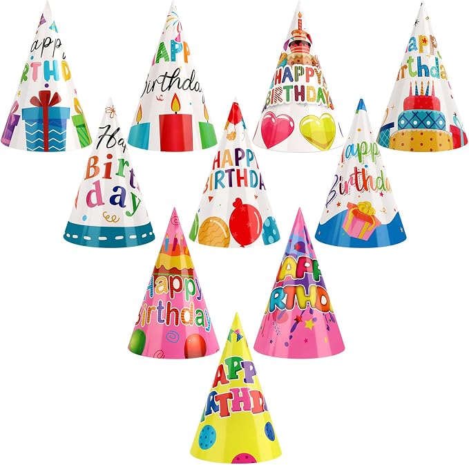 Hxezoc 10 Pcs Colorful Birthday Party Hats Happy Birthday Cone Hats Craft Paper by Hxezoc