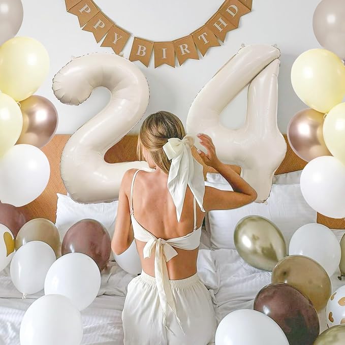 Cream Number 4 Balloon 40 Inch Beige Nude Number 4 Balloon - Image 3