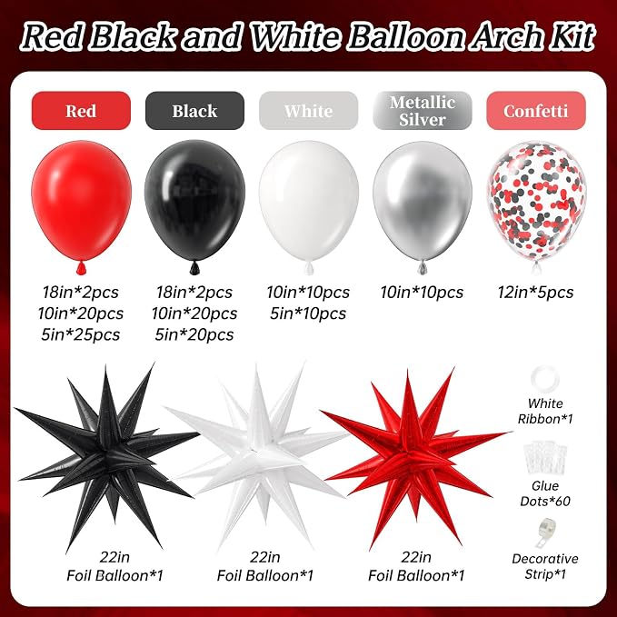 130pcs Red and Black Balloon Arch Kit - Image 2