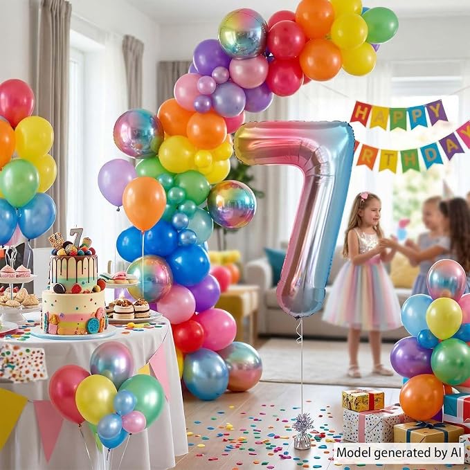 Rainbow Ombre Number 7 Balloon 40 Inch, Pastel Foil Decor - Image 7