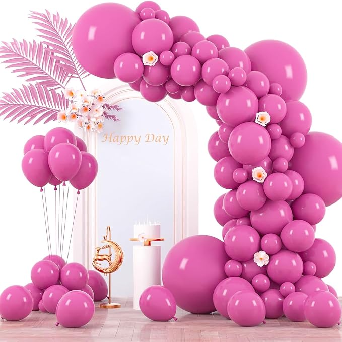 Voircoloria 130pcs Retro Hot Pink Balloons Arch Kit, 18 12 10 5 Inch | by Voircoloria