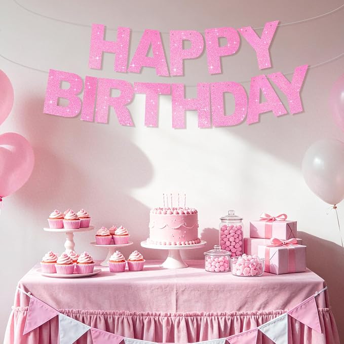 BEISHIDA Pre-Strung Dark Pink Happy Birthday Banner Party Sign Decoration | - Image 6