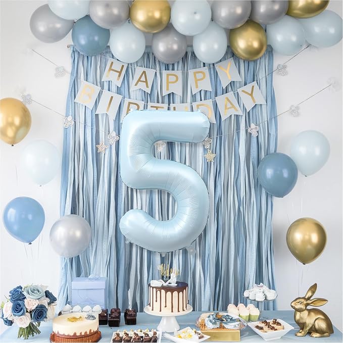 Big Number 5 Balloons, Dusty Light Blue Foil 5 Balloon Numbers 40 Inch - Image 6