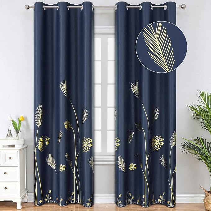 Elegant Natural Leaf Curtains Grommet Blackout Curtains Noise Reducing Energy by ESTELARTEXTILER