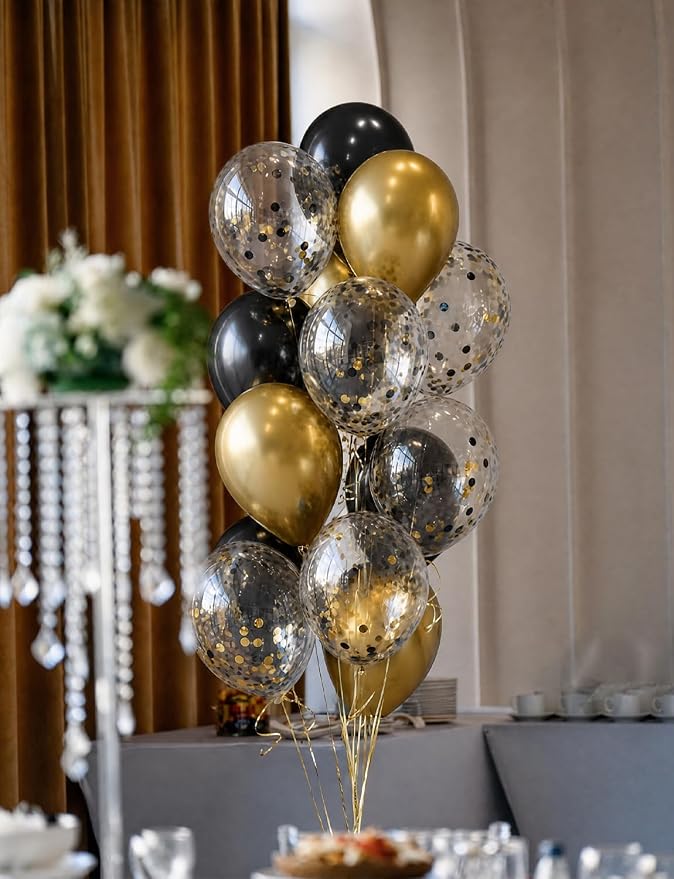 Black and Gold Balloons, Latex Balloons - Image 8