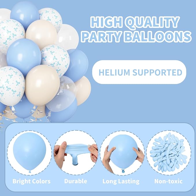 Pastel Blue Bow Balloons Light Pale Blue and White Sand Balloon 12inch Beige - Image 6