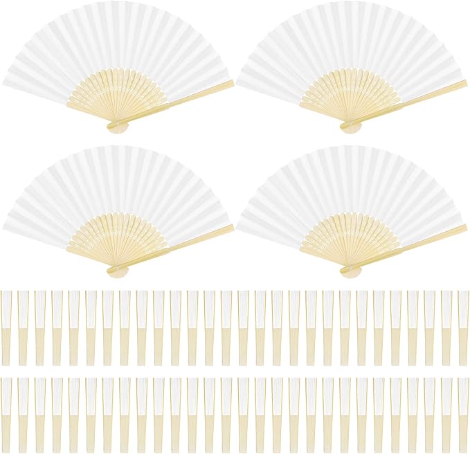 Aodaer 60 Pieces Paper Folding Fans Bamboo Handheld Fans Paper Folded Fans by Aodaer