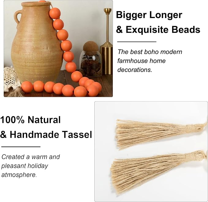 OMISHE Extra Large Wood Bead Garland Orange - Image 4