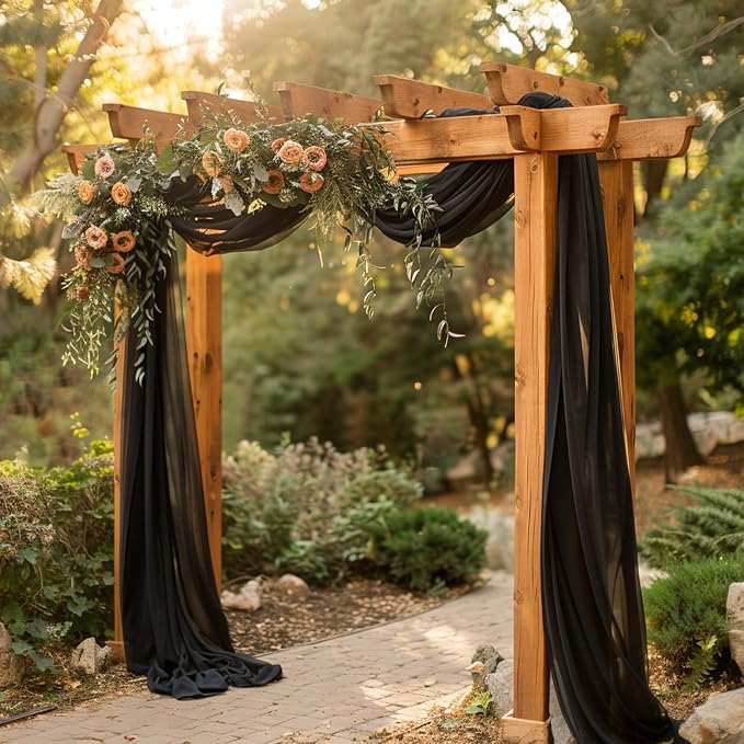 Black Wedding Arch Draping Fabric Backdrop Drapes Sheer 28.7"x 20FT | Sheer - Image 6