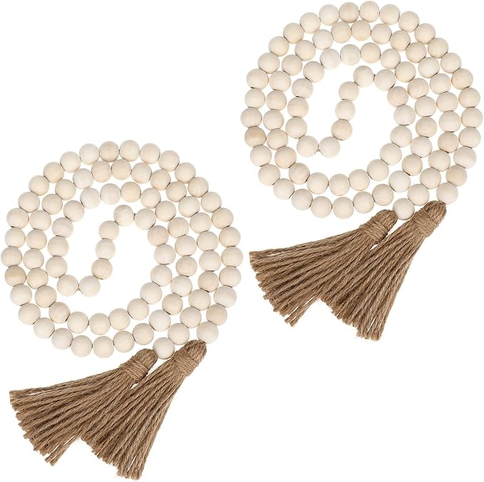IMIKEYA Wooden Beads Garland: 2PCS Farmhouse Wood Bead Garland by IMIKEYA