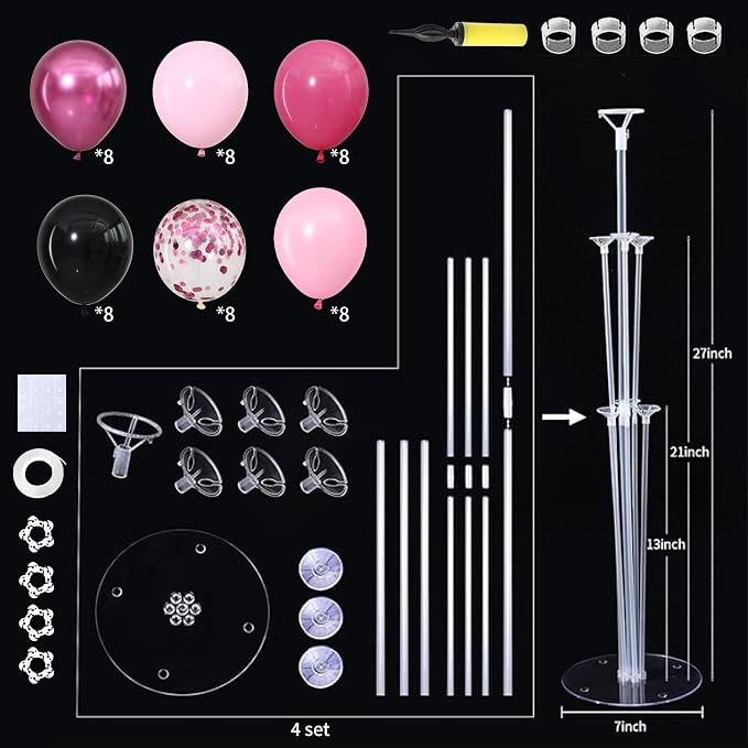 Pink and Black Balloons Table Centerpieces Stand Kit - Image 2