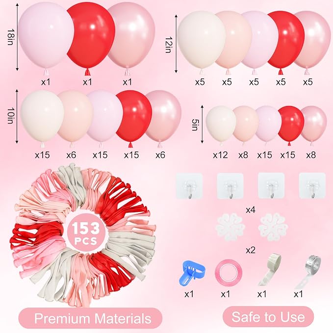 Amandir 153pcs Red and Pink Balloons Arch Garland Kit Different Sizes | 18 12 - Image 3