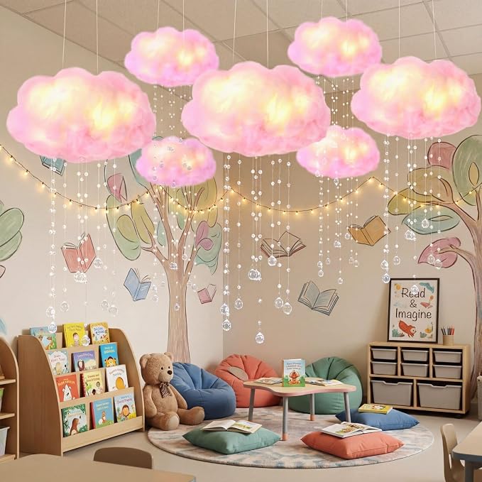 Marsui Artificial Cloud Props LED Hanging Pink Light String Fake Imitation 3D - Image 2