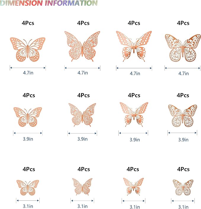 SAOROPEB 3D Butterfly Wall Decor, Removable Metallic Wall Sticker Room Mural - Image 5