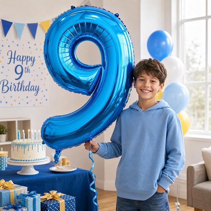 40 Inch Blue Number 9 Balloon, Giant Number Balloons, Birthday Decorations | - Image 4