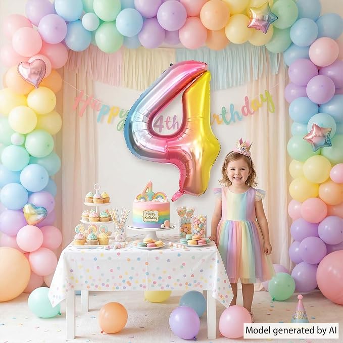 Rainbow Ombre Number 4 Balloon 40 Inch, Pastel Foil Decor | Dreamy Rainbow - Image 2