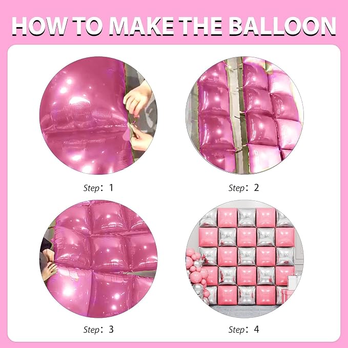 Pearl Pink and Silver Double Sided Square Foil Balloons Wall, 19 Inches Pink - Image 6