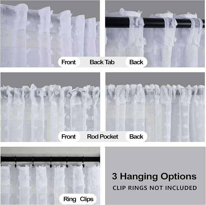 KOUFALL White Sheer Curtains 102 Inches Long - Image 3
