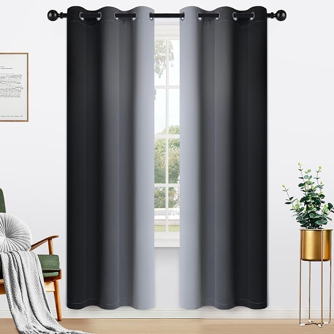 Yakamok Ombre Curtains Black and Greyish White by Yakamok