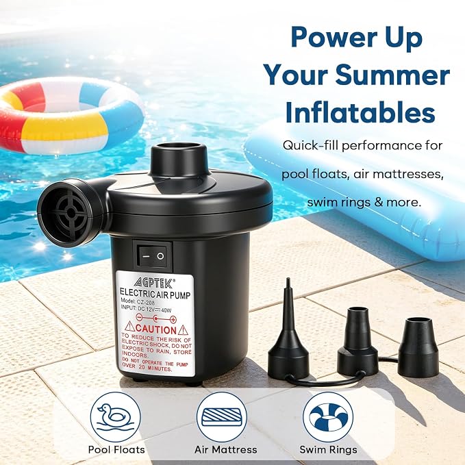 AGPTEK Electric Air Pump for Inflatables, 110V AC &12V DC Inflator Deflator | - Image 6