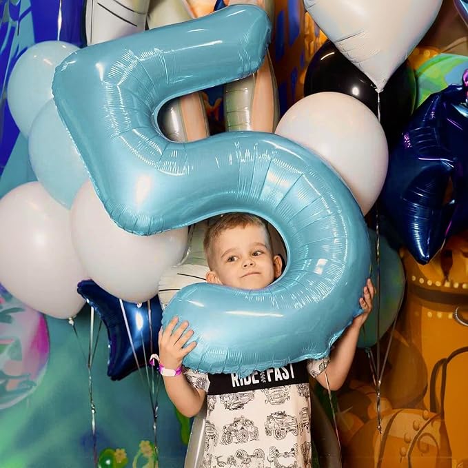 9 Balloons Number, 40 Inch Large Light Blue Mylar Number 9 Balloon, Baby Sky - Image 5