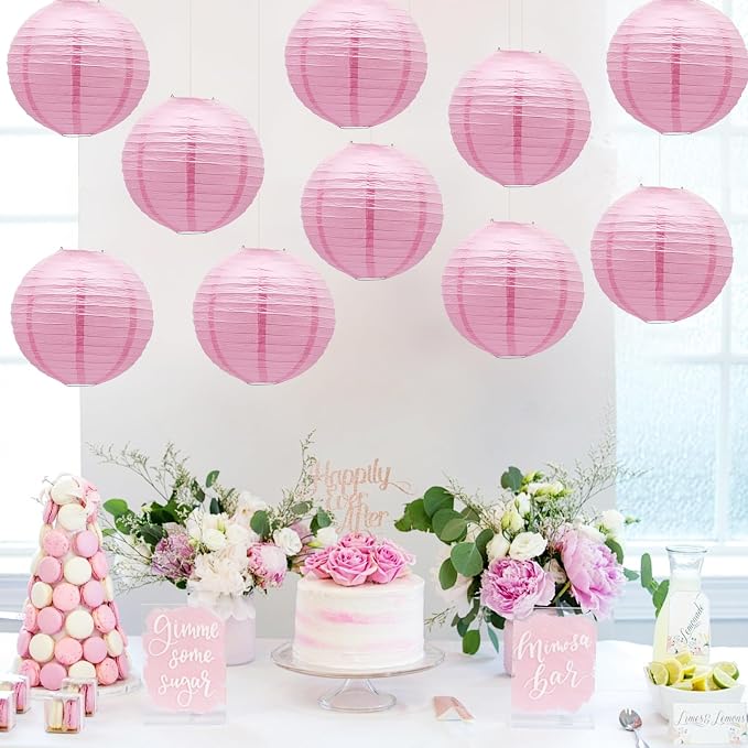 Pink Paper Lanterns Hanging Chinese Round Lanterns - Image 4