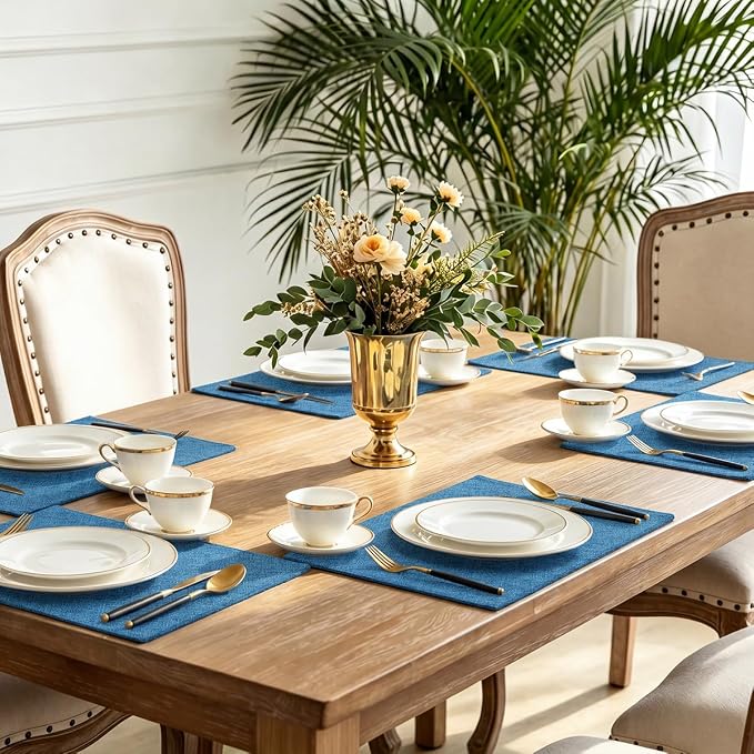 homing Faux Cotton Linen Placemats Set of 6, Cloth Washable Farmhouse Dining - Image 7