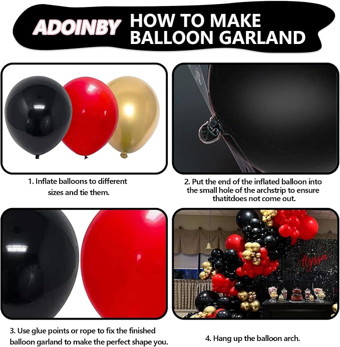 Red and Black Gold Balloons Arch Kit, Graduation, Anniversary, Prom Decorations - Image 3