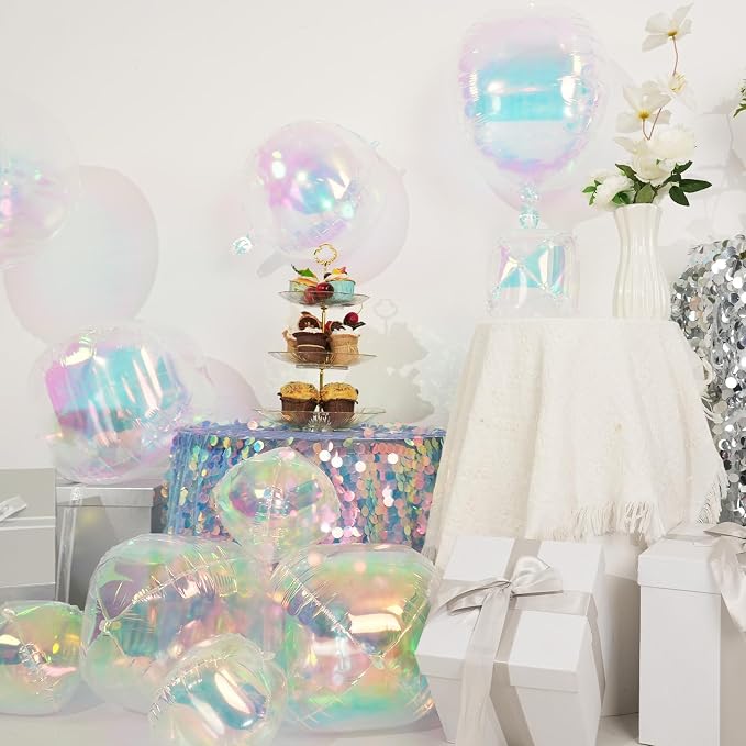 10Pcs Iridescent Round Foil Balloons, Metallic Iridescent Foil Baloon - Image 2