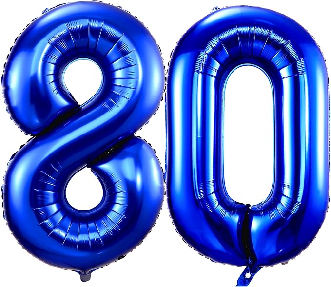 Navy Blue Number 80 Balloons, 40 Inch Dark Blue 80th Birthday Balloons Large by BBPOOL