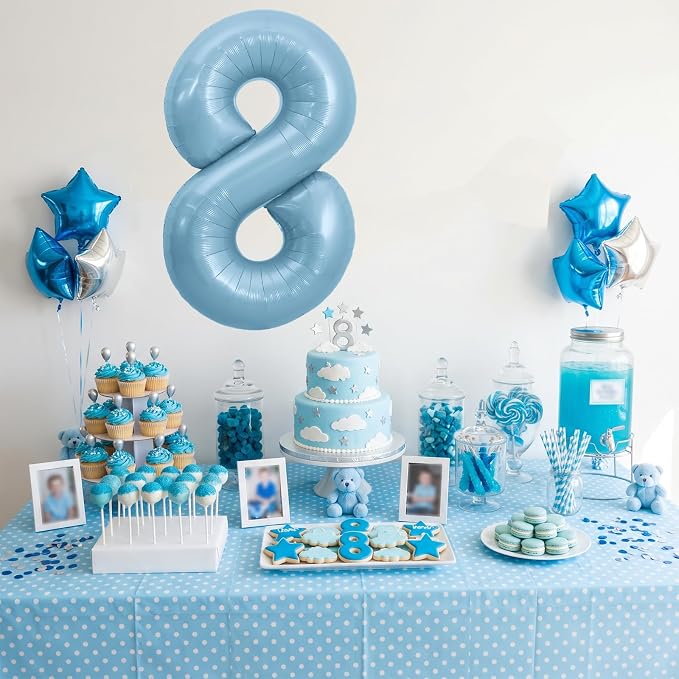 TONIFUL 40 Inch Pastel Blue Number 8 Foil Balloons Large Mylar Foil Digital 8 - Image 4