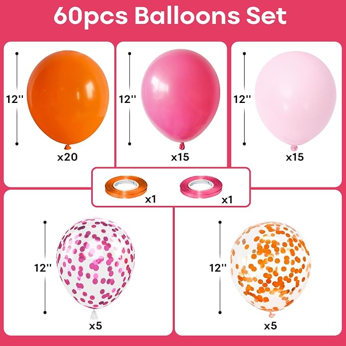 Jobkoo Pink and Orange Balloons 12 Inch Sunset Coral Orange Hot Pink Tropical - Image 2