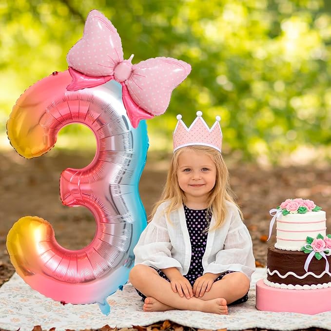 40-Inch Number 3 Gradient Giant Number Balloons And Mini Bow Balloons Foil - Image 3