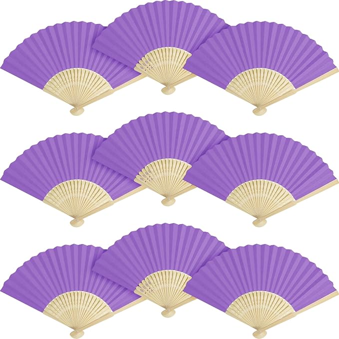 50 Pieces Paper Fans Paper Hand Fan Bamboo Folding Fan Handheld Fan Paper by Grosun