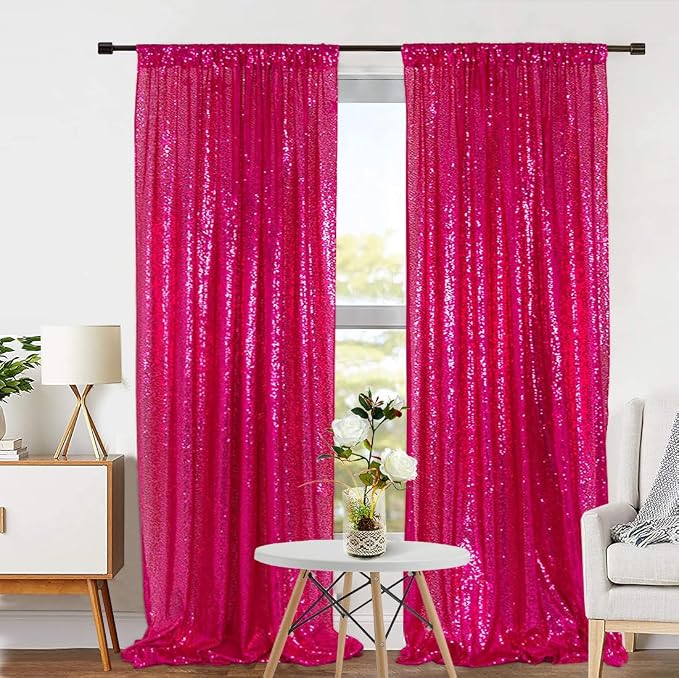 Eternal Beauty Hot Pink Sequin Backdrop Curtains, 2 Panels 2x8FT | 3mm Sparkle - Image 7