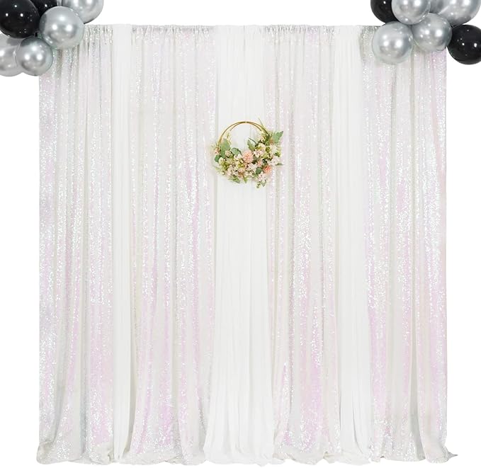 Poise3EHome White Iridescent Sequin Backdrop Curtains, 4 Panels 2FTx8FT Glitter - Image 2