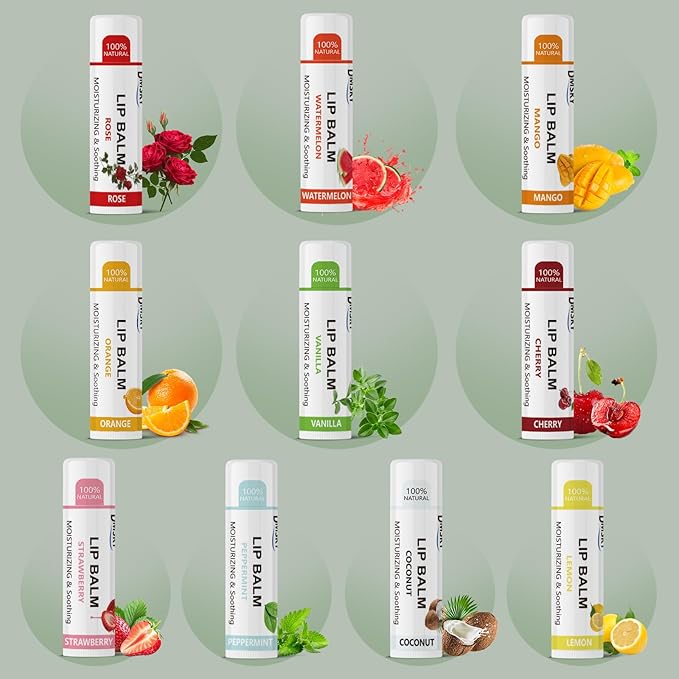 40 Pack Lip Balm Bulk, Fruit Lip Balm Variety Pack, Natural Moisturizing Balms for Dry Cracked Lips, Hydrating for Men Women Kids - 10 Flavors