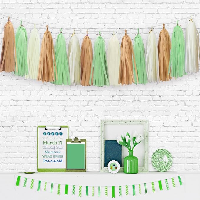 Gold Ivory Pale Green Tassel Garland - Image 5