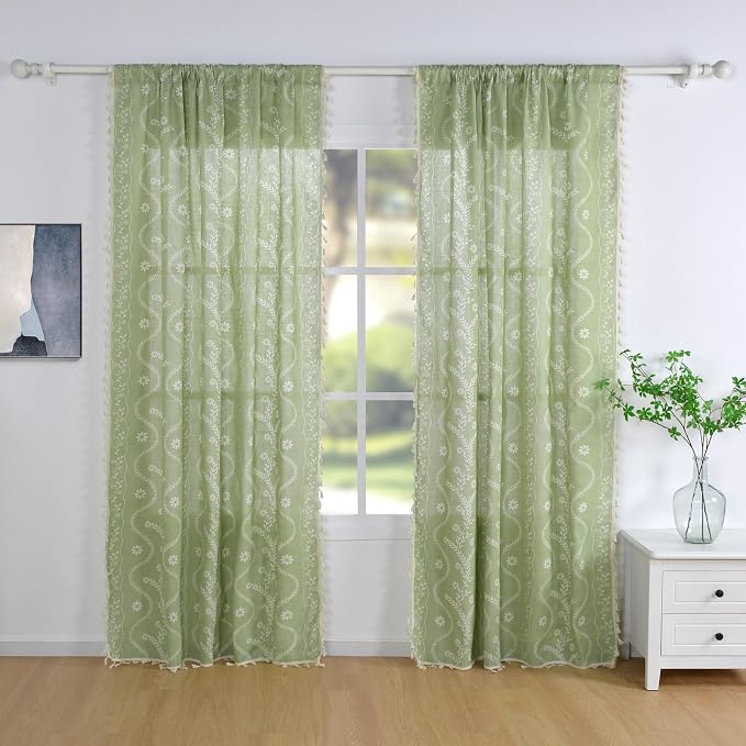 Schweek Sage Green Boho Curtains 84 Inches Length 2 Panels - Image 7
