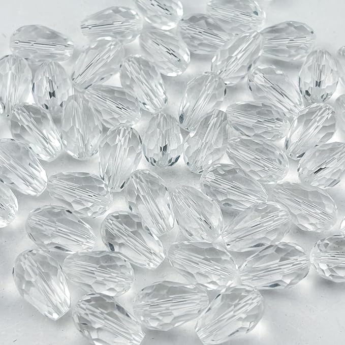 200pcs 3x5mm Teardrop Crystal Glass Beads for Jewelry Making, Faceted Vertical Hole Teardrop Glass Spacer Beads for Wind Chimes Bracelet Earring Necklace DIY Craft(Transparent)