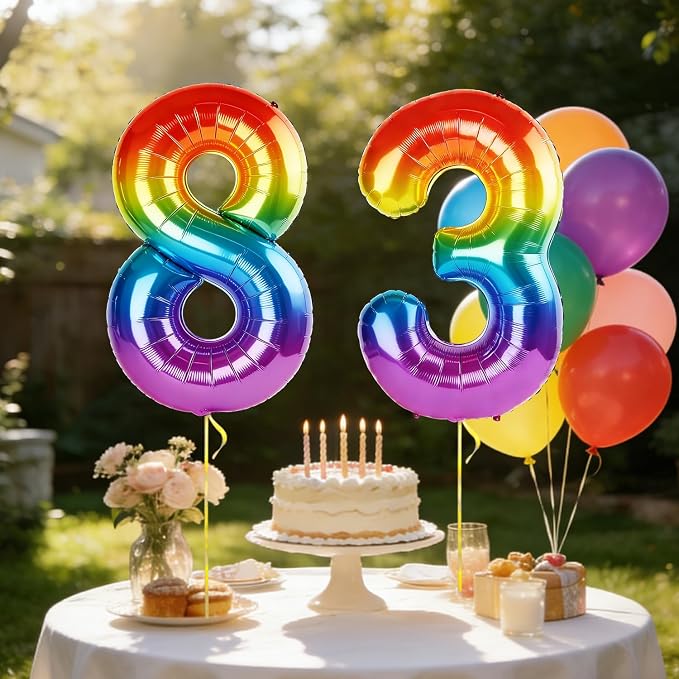40 Inch Number 83 Balloons for 83rd Birthday Party Decorations, 0-100 Rainbow - Image 3