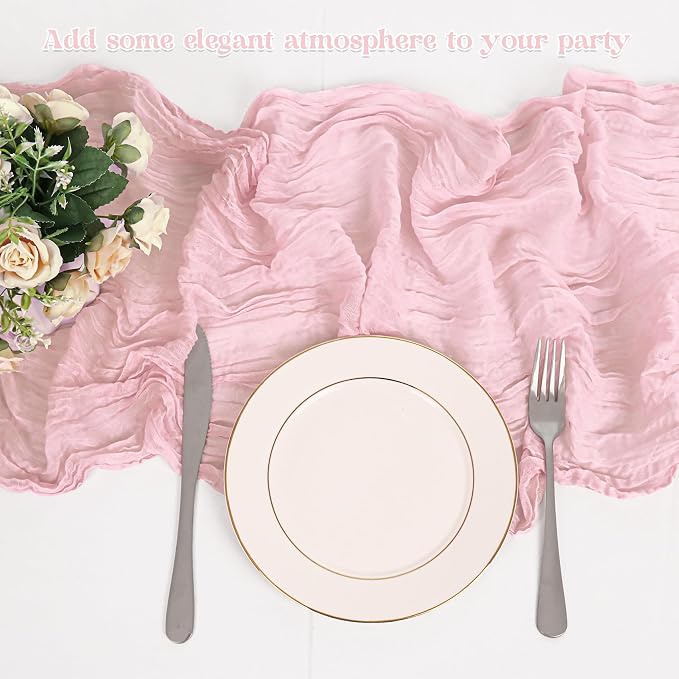10 Pack Light Pink Cheesecloth Table Runner 10FT Boho Gauze Fabric Table Runner - Image 5