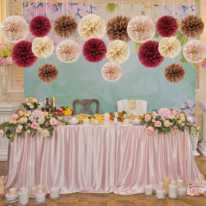 Capesaro Burgundy Beige 12PCS Paper Pom Poms Party Decorations - Image 5