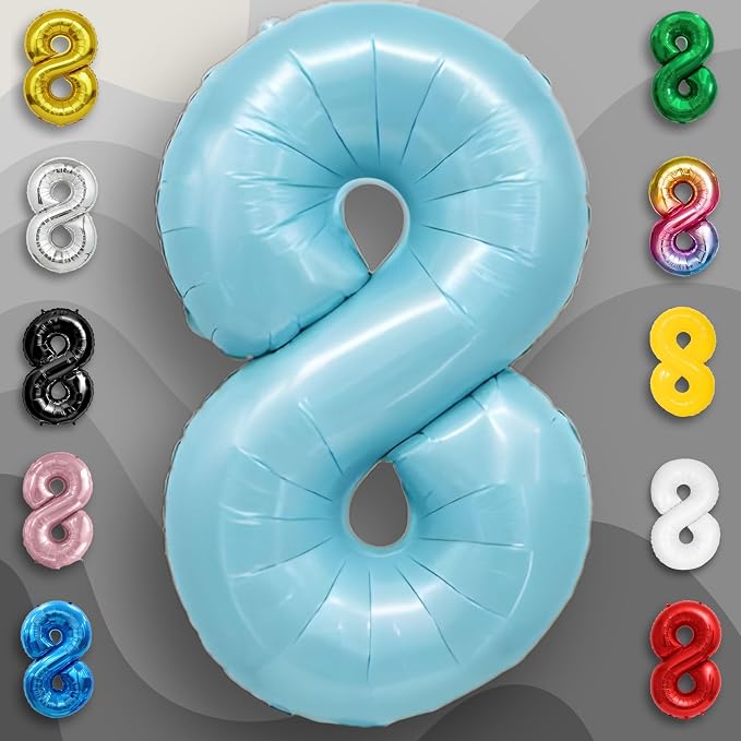 Candy Blue Number Balloon 8 Mylar Foil Balloons 16 inch - Image 5