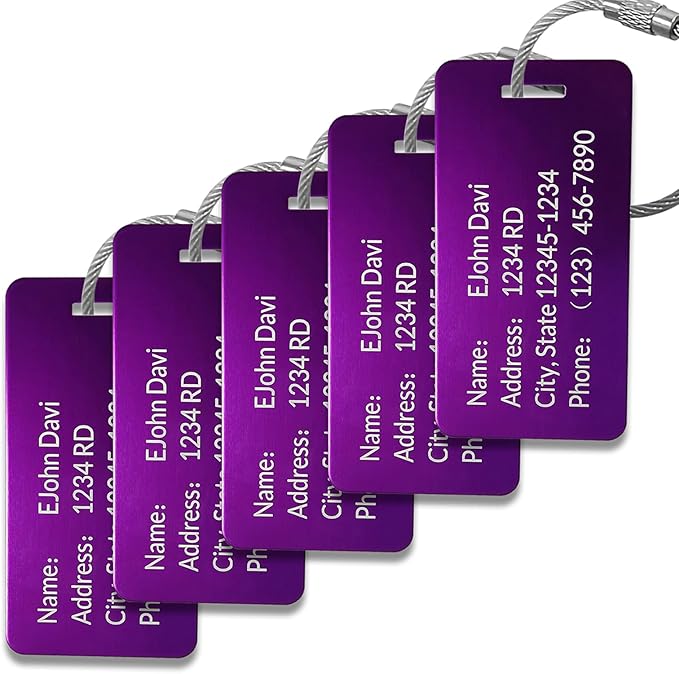 (5Pack) Custom Personalized Luggage Tags-Customized Unique tag for Suitcase Backpack Travel,Bags (Purple (3.8×2))