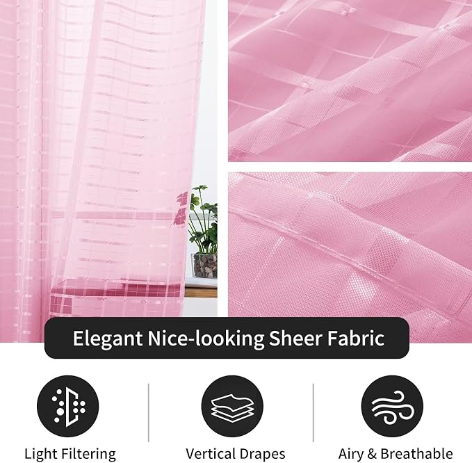 SpaceDresser Check Sheer Curtains 84 Inches 2 Panels Set, Rod Pocket Plaid - Image 5