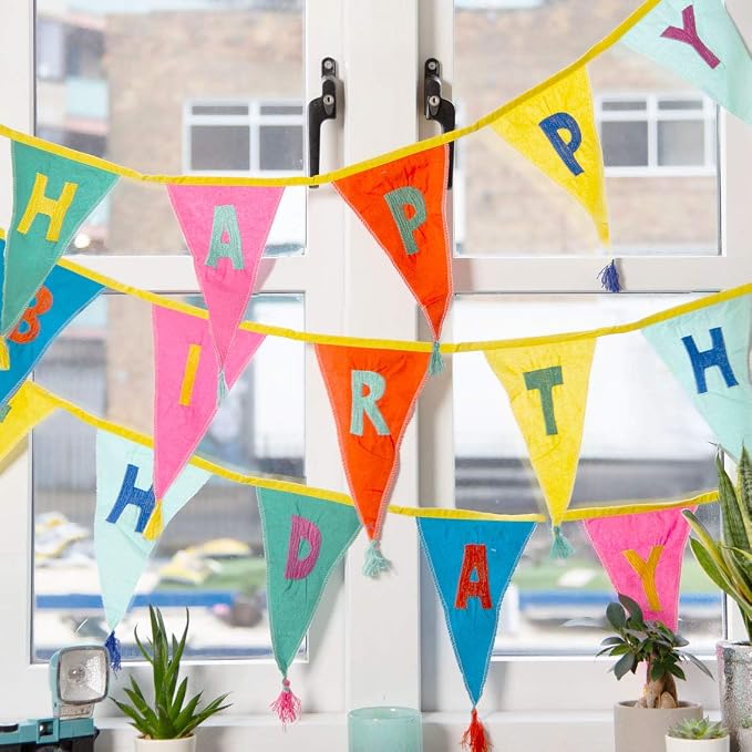 Talking Tables Fabric Rainbow Happy Bunting Banner - 10ft | Triangle Flag - Image 3