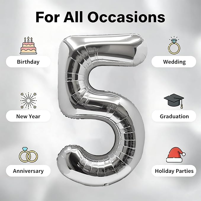 Number Balloons Silver Party Balloon - Image 5